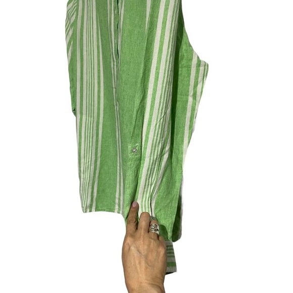 Women'sButton Down Striped Tunic Linen Laganlook Shirt Green Size L - Picture 3 of 6